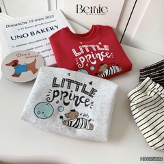 Set bộ nỉ dài tay họa tiết in chữ Little kèm quần dài kẻ ngang cho bé trai size 1 đến 7 tuổi BERNIE H0625B20