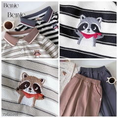 Set bộ polo tay dài kẻ ngang họa tiết thêu cáo nhỏ kèm quần dài cho bé trai size 1 đến 7 tuổi BERNIE T0625B46