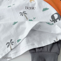 Set bộ thun cotton tay raplang dài phối màu cho bé trai họa tiết in tràn kèm quần dài 9 tới 28kg BERNIE T0725B52