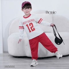 Set bộ thể thao tay dài cho bé trai tay áo phối màu họa tiết in chữ và số kèm quần dài size 9 tới 27kg BERNIE H0725B21