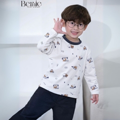 Set bộ thun cho bé trai tay dài áo thun họa tiết in trần xe cẩu kèm quần dài da cá size 9 tới 28kg BERNIE H0725B43