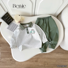 Set bộ polo thun cotton dài tay áo polo họa tiết hình in kèm quần dài cho bé trai size 9 tới 28kg BERNIE T0725B35