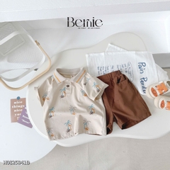 Set bộ polo cho bé trai màu nâu họa tiết cây dừa in tràn kèm quần short đùi kaki 1 đến 7 tuổi BERNIE H1124B14