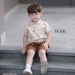 Set bộ polo cho bé trai màu nâu họa tiết cây dừa in tràn kèm quần short đùi kaki 1 đến 7 tuổi BERNIE H1124B14