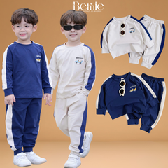 Set bộ thun cotton phối màu tay áo raplang dài cho bé trai họa tiết thêu Driver kèm quần dài 9 tới 28kg BERNIE H0725B67