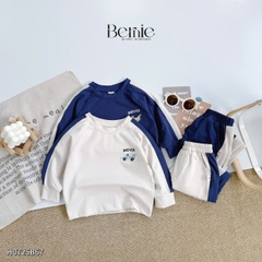 Set bộ thun cotton phối màu tay áo raplang dài cho bé trai họa tiết thêu Driver kèm quần dài 9 tới 28kg BERNIE H0725B67