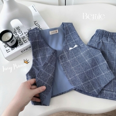  Set bộ vest gile công tử 4CT cho bé trai áo sơ mi tay ngắn phối gile kẻ kèm quần và cà vạt 1 đến 6 tuổi BERNIE T0825B06
