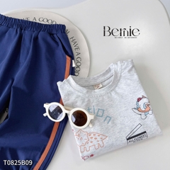 Set bộ thun cotton dài tay cho bé trai áo thun họa tiết hình in dễ thương kèm quần dài size 9 tới 28kg BERNIE T0825B09