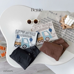 Set bộ thun cotton dài tay cho bé trai áo thun họa tiết hình in dễ thương kèm quần dài size 9 tới 28kg BERNIE H0725B70