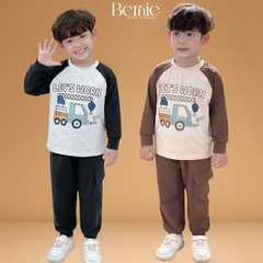 Set bộ thun cotton dài tay cho bé trai áo thun họa tiết hình in dễ thương kèm quần dài size 9 tới 28kg BERNIE H0725B70