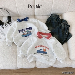 Set bộ polo dài tay cho bé trai áo polo nỉ họa tiết Enjoy the space kèm quần jean dài size 9 tới 28kg BERNIE H0525B37