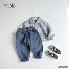 Set bộ bé trai áo sơ mi dài tay kẻ Coolboy kèm quần jean dài size 9 tới 28kg BERNIE H0725B79