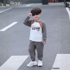 Set bộ thun cotton dài tay phối màu cho bé trai áo thun họa tiết hình in kèm quần dài size 9 tới 25kg BERNIE T0825B26