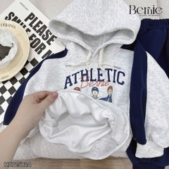 Set bộ nỉ 2 da tay dài áo hoodie phối màu kèm mũ họa tiết kèm quần dài đi chơi đi học 1 đến 7 tuổi BERNIE H0725B24
