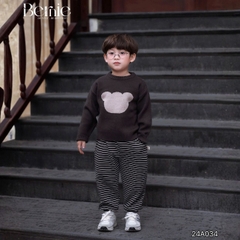 Áo len dài tay thêu phối màu hình mặt gấu dễ thương cho bé trai bé gái 1 đến 7 tuổi BERNIE 24A034