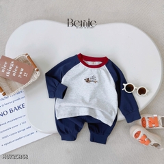 Set bộ thun dài tay áo raplang phối màu họa tiết thêu cún hello kèm quần dài size 9 tới 28kg BERNIE H0725B68