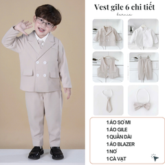 Set bộ vest hoàng gia 6 chi tiết dài tay màu nâu bé trai đi tiệc đi sự kiện size 9 tới 28kg BERNIE H0725B71
