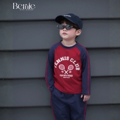 Set bộ bé trai áo thun cotton tay dài raplang phối màu họa tiết tennis thể thao kèm quần dài size 9 tới 28kg BERNIE H0725B69