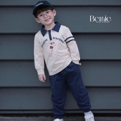 Set bộ bé trai áo thun polo cotton tay dài phối màu họa tiết ngựa kèm quần dài size 9 tới 28kg BERNIE H0825B31