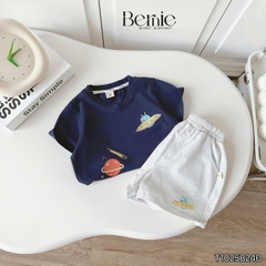Set bộ cotton planet vũ trụ  rực rỡ sắc màu cho bé trai áo thun cotton họa tiết khám phá vũ trụ và quần short đùi 1 đến 7 tuổi BERNIE T1025B24Đ
