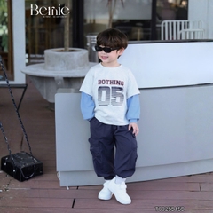 Set bộ bé trai áo thun cotton tay dài phối màu họa tiết Bothing kèm quần gió dài size 12 tới 28kg BERNIE T0925B45Đ
