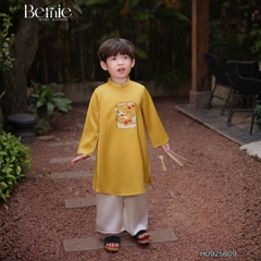 Set áo dài bé trai kèm quần chất lụa vân gỗ họa tiết thêu Hạc xuân mặc Tết size 9 đến 25kg BERNIE H0925B09