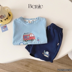 Set bộ tay ngắn họa tiết Car ô tô sắc màu cho bé trai áo thun cotton và quần short 1 đến 7 tuổi BERNIE T1025B23Đ