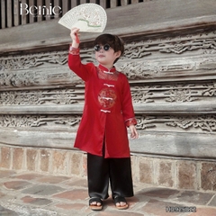 Set bộ áo dài bé trai kèm quần chất lụa phối họa tiết thêu gấm Phúc Lộc mặc Tết size 9 đến 25kg BERNIE H0925B22