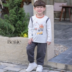 Set bộ dài tay cố áo và tay phối màu chất cotton họa tiết xe cẩu kèm quần dài size 9 tới 25kg BERNIE H1025B47