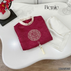 Set áo dài bé trai kèm quần chất lụa vân gỗ họa tiết thêu Hạc xuân mặc Tết size 9 đến 25kg BERNIE H0925B09