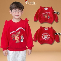 Áo Noel màu đỏ áo thun Giáng sinh dài tay phối sừng tuần lộc 3D trên vai cho bé trai bé gái size 1 đến 7 tuổi BERNIE H1025A45