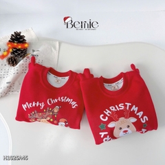 Áo Noel màu đỏ áo thun Giáng sinh dài tay phối sừng tuần lộc 3D trên vai cho bé trai bé gái size 1 đến 7 tuổi BERNIE H1025A45