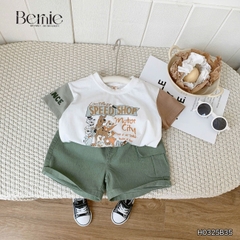 Set bộ tay ngắn phối màu họa tiết hoạt hình Motor City cho bé trai kèm quần short size 9 tới 28kg BERNIE H0325B35