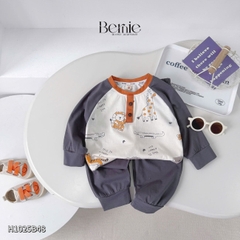 Set bộ dài tay raplang chất cotton họa tiết Happy Zoo kèm quần dài size 10 tới 27kg BERNIE H1025B48