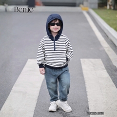 Áo hoodie dài tay unisex kẻ ngang phối mũ và dây kéo cho bé trai bé gái size 9 tới 28kg BERNIE T1025A35Đ