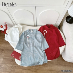 Set áo dài cách tân màu đỏ xanh bé trai Uy Vân gấm vân cát size 9 đến 25kg BERNIE T1025B01
