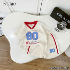 Set bộ thể thao phối màu tay ngắn họa tiết chữ kèm quần short viền cho bé trai size 9 tới 28kg BERNIE H0525B26