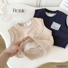 Set gilê kẻ 3 chi tiết áo sơ mi dài tay áo gi lê quần kaki cho né trai 1 đến 7 tuổi BERNIE 0724B40