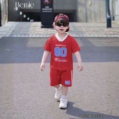 Set bộ thể thao phối màu tay ngắn họa tiết chữ kèm quần short viền cho bé trai size 9 tới 28kg BERNIE H0525B26