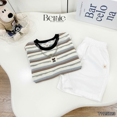  Set bộ kẻ ngang cho bé trai áo cotton tay ngắn đính tag kèm quần short kaki size 9kg tới 28kg BERNIE KIDS T1125B23