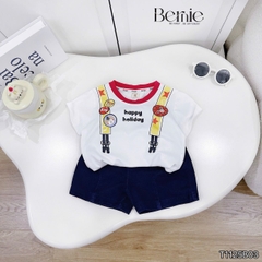 Set bộ tay ngắn bé trai áo cotton phối quần short da cá Happy Holiday size 9kg tới 28kg BERNIE KIDS T1125B03