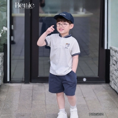 Set bộ tay ngắn áo cổ trụ họa tiết Gấu bóng chày kèm quần short bé trai size 9 tới 28kg BERNIE H1025B54