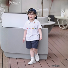 Set bộ polo Xe sắc màu cho bé trai áo thun polo tay ngắn và quần short jean size 9 tới 28kg BERNIE T1125B09