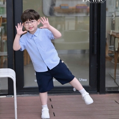 Set bộ sơ mi xanh basic tay ngắn kèm quần short cho bé trai từ 9 đến 25kg BERNIE H0125B69Đ