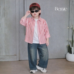 Set đồ áo sơ mi dài tay kèm quần jean và áo thun bên trong, set sơ mi dài sọc kẻ phong cách hàn quốc 1 đến 7 tuổi BERNIE H1025B77Đ