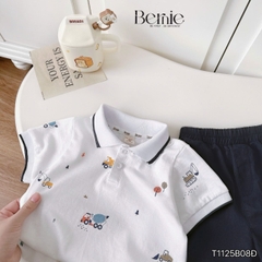 Set bộ Polo Xe tinh nghịch cho bé trai áo thun polo tay ngắn và quần short kaki size 9 tới 28kg BERNIE T1125B08Đ