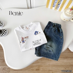 Bộ đồ bé trai Boy Story áo thun cotton quần jean rách mềm Set đồ bé trai năng động đi học đi chơi  BERNIE T1125B13