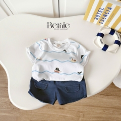  Set bộ Ocean áo thun tay ngắn họa tiết biển phối quần short kaki denim size 9kg tới 28kg BERNIE KIDS T1025B75