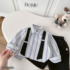 Set sơ mi dài tay phối sọc dây đai Urban bé trai phong cách công tử kèm quần dài BERNIE T1025B37Đ