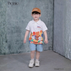 Set bộ polo cho bé trai áo tay ngắn họa tiết Memorie đa sắc kèm quần short kaki size 9 đến 25kg BERNIE T1025B84Đ 